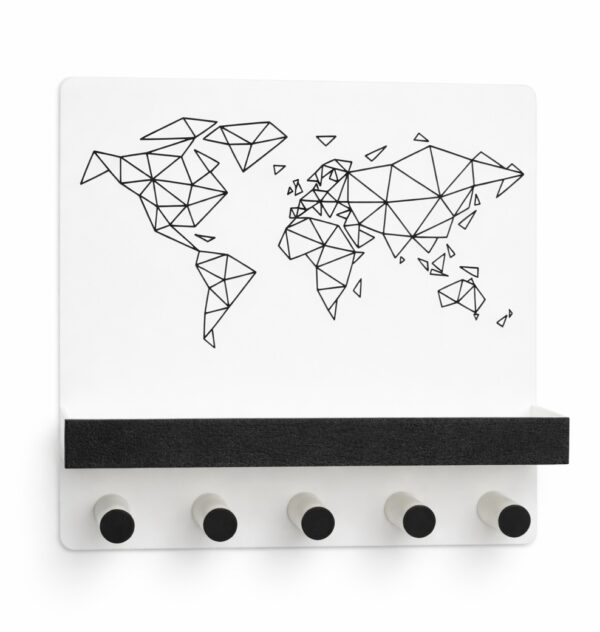 K3_D3 World Map Key Holder with Shelf – Geometric Wall Organizer